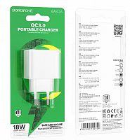Блок питания сетевой 1 USB Borofone BAS12A Erudite, пластик, QC3.0, цвет: белый