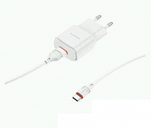 Блок питания сетевой 1 USB Borofone BA48A Orion +кабель микро USB, 2100mA, пластик, цвет: белый