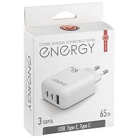 Блок питания сетевой 1 USB/2 Type-C Energy ET-38 PRO, 65 Вт, цвет белый / 109934  