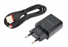 Блок питания сетевой 1 USB Borofone BA20A Sharp +кабель микро USB, 2100mA, пластик, цвет: черный