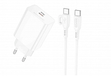 Блок питания сетевой 1 Type-C Borofone BA21A Pro Long, 3000mA, 20Вт, PD/ QC/ FCP/ AFC, цвет: белый